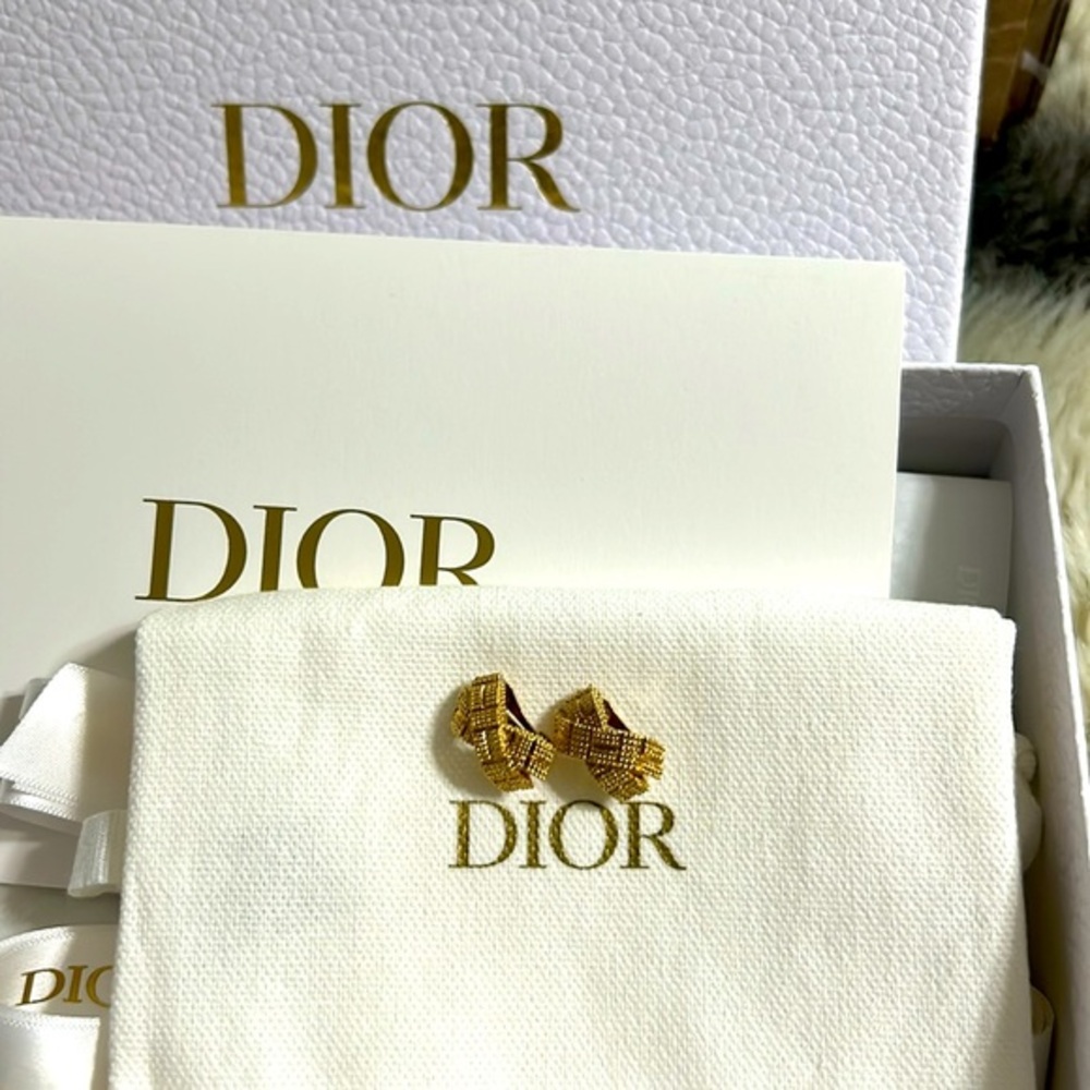 Authentic Christian Dior Gold Clip on Earrings comes with dust bag and box